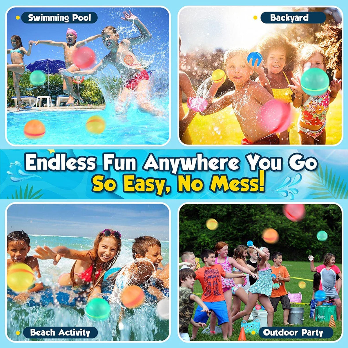 Reusable Water Balloons Pool Toys for Kids (6 pcs) V4515
