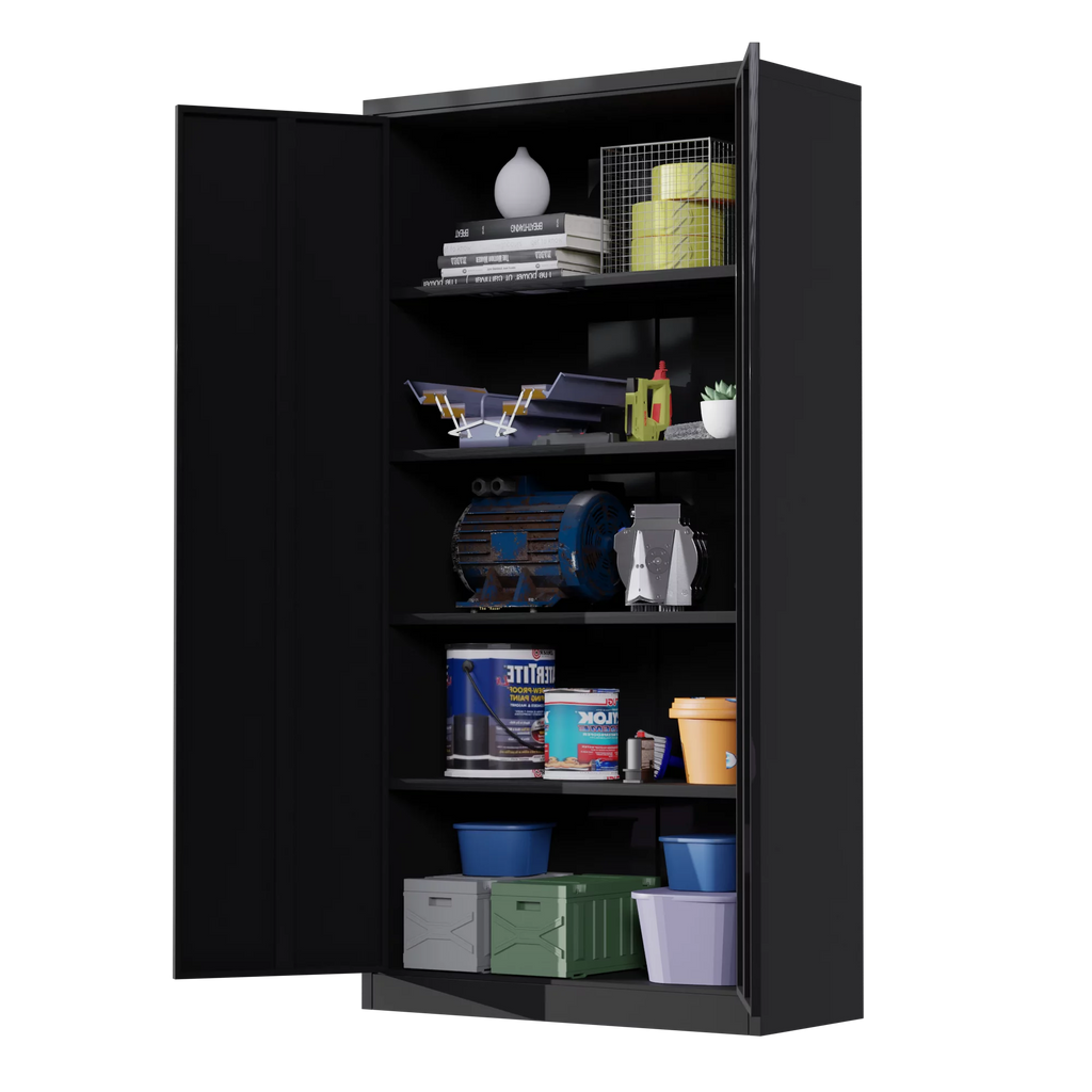 Black 72"H Lockable Steel Storage Cabinet with 4 Adjustable Shelves T208