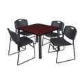 Mahogany Black Square Breakroom Table with 4 Stack Chairs M826