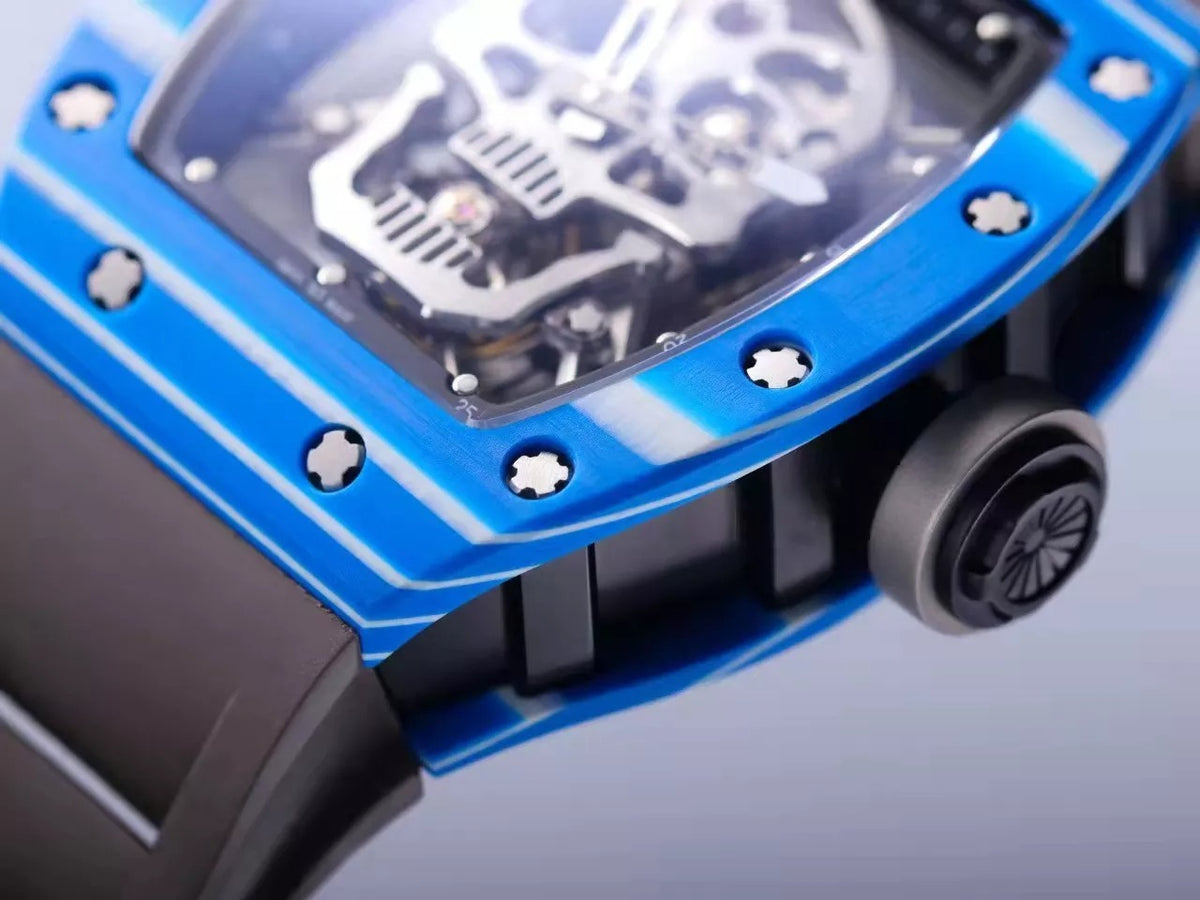 Black Dial Blue Bezel Black Rubber Strap Tourbillon A8856