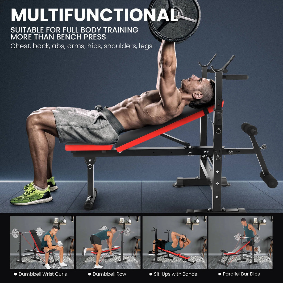 Adjustable Weight Bench Set with Barbell Rack Y1433