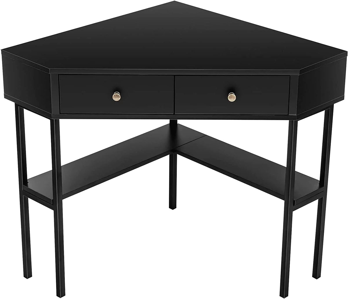 Corner Desk with 2 Drawers, Storage Shelves & Steel Frame D320531