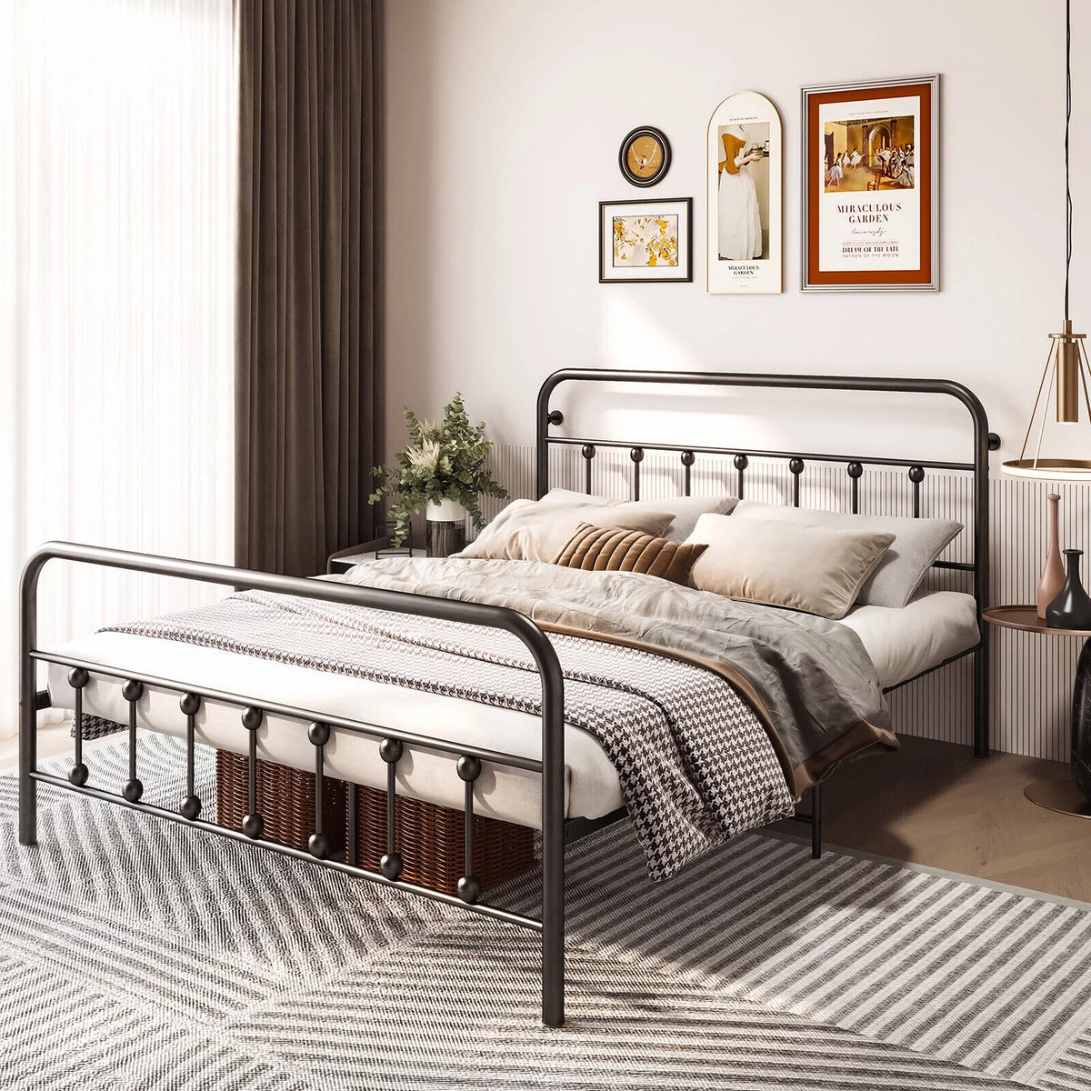 Queen Size Black Metal Bed Frame with Headboard and Footboard R6019