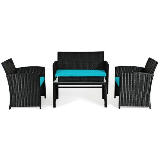 Turquoise Wicker Patio Sofa and Table Set F3727