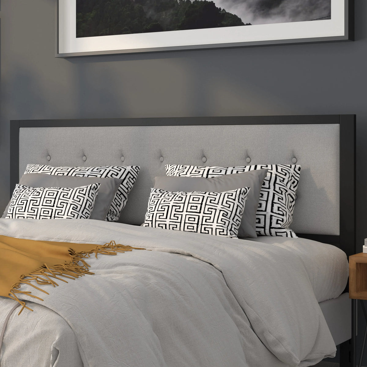Light Gray Fabric Upholstered King Size Headboard D515