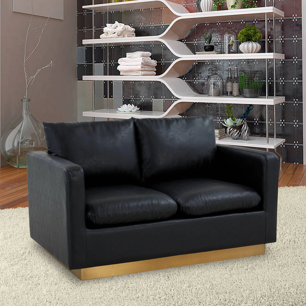 Beige Leather Loveseat with Gold Frame W965