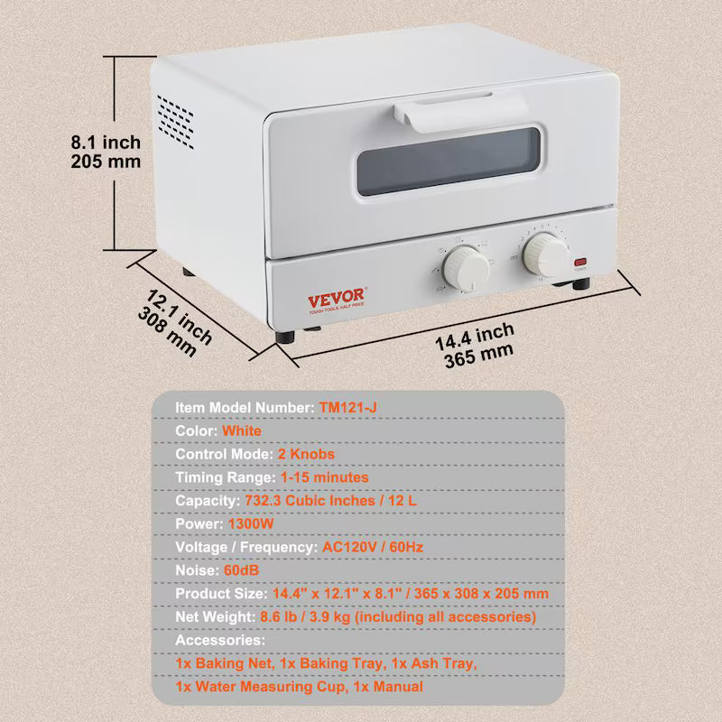12L 1300W 5 In 1 Steam Convection Toaster Oven O6525