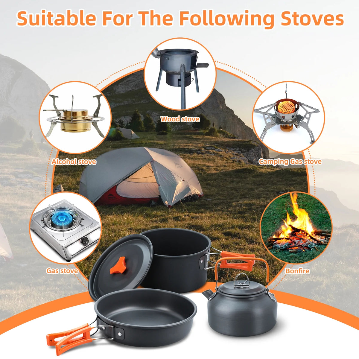 16pcs Camping Cookware Set with Pot and Pan R9090