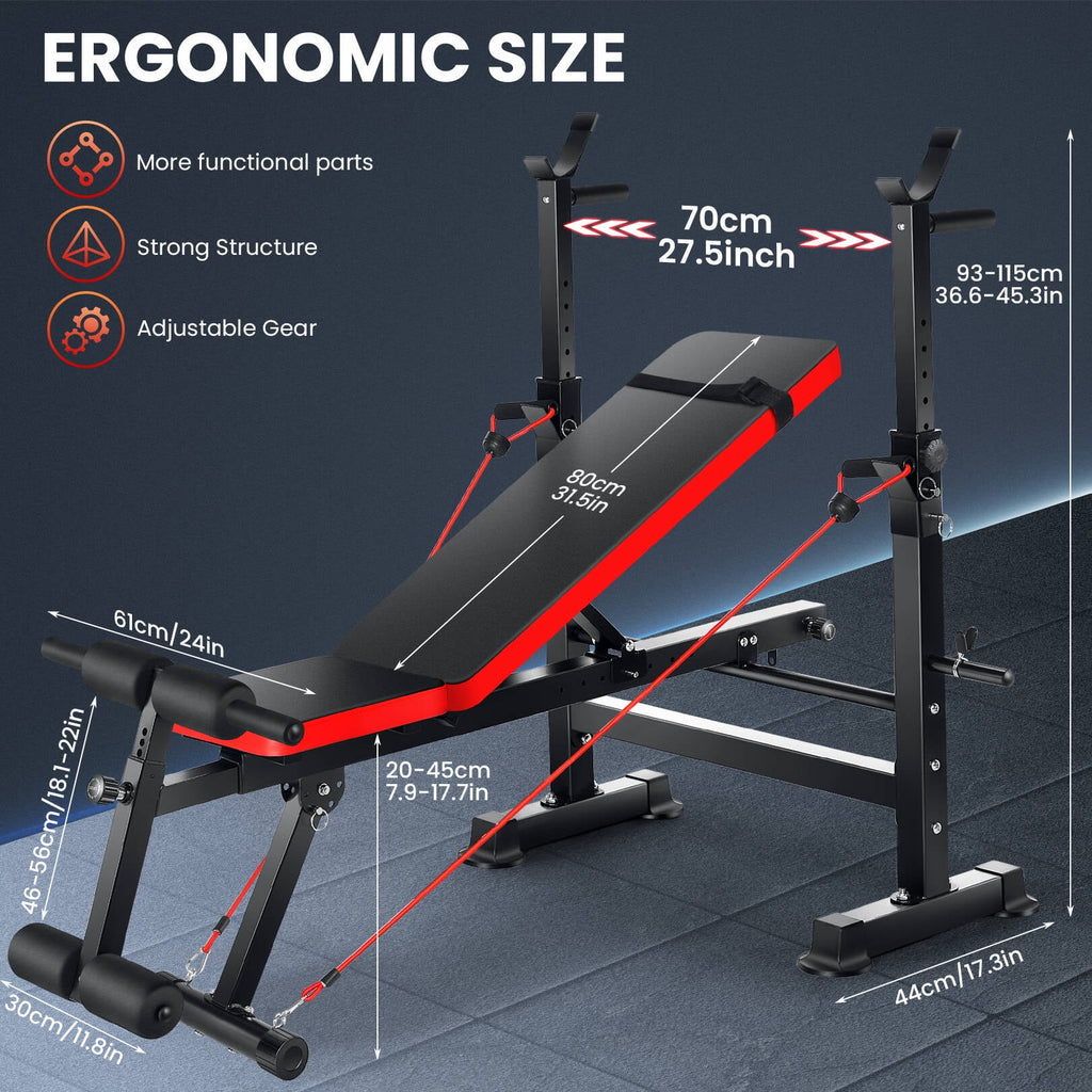 Adjustable Weight Bench Set with Barbell Rack Y1433