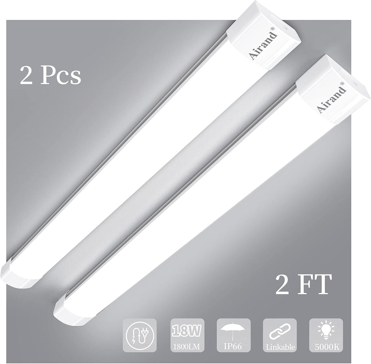 2 Pack 2FT 18W 5000K IP66 Waterproof LED Shop Light X30545