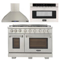 48 inch Gas Range, Wall Range Hood, Microwave Drawer Q937