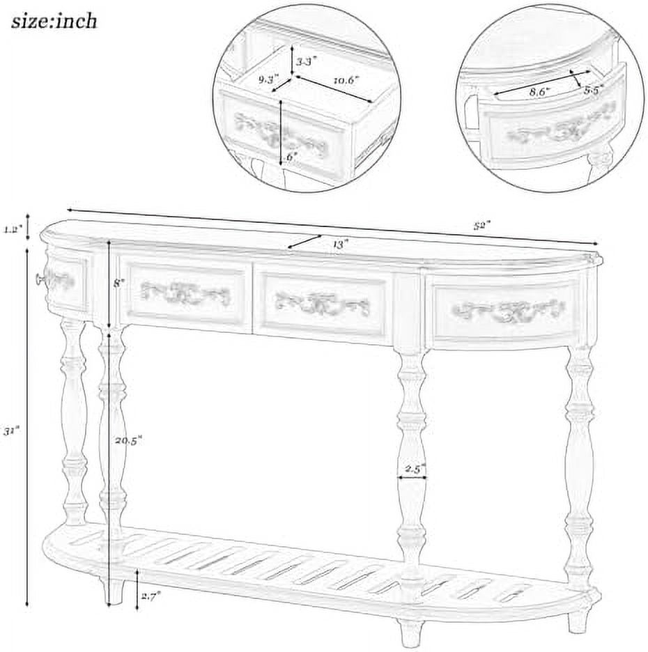 Retro Wood Curved Console Table 52-Inch with Drawers W23873
