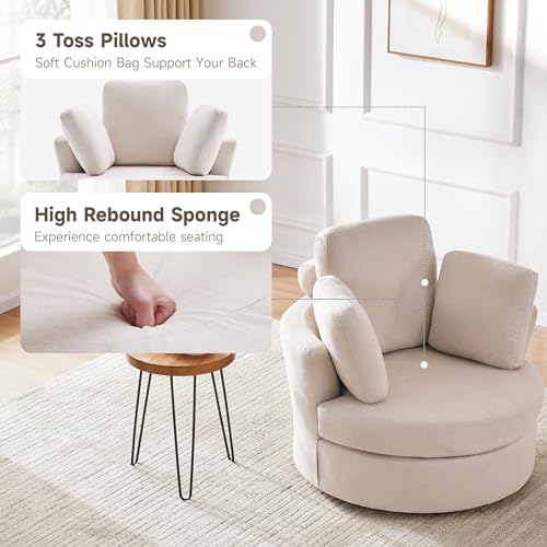 Beige Swivel Accent Barrel Chair with Ottoman X91432
