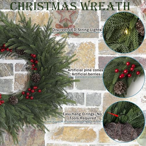 24" Artificial Christmas Wreath with LED Lights A348392