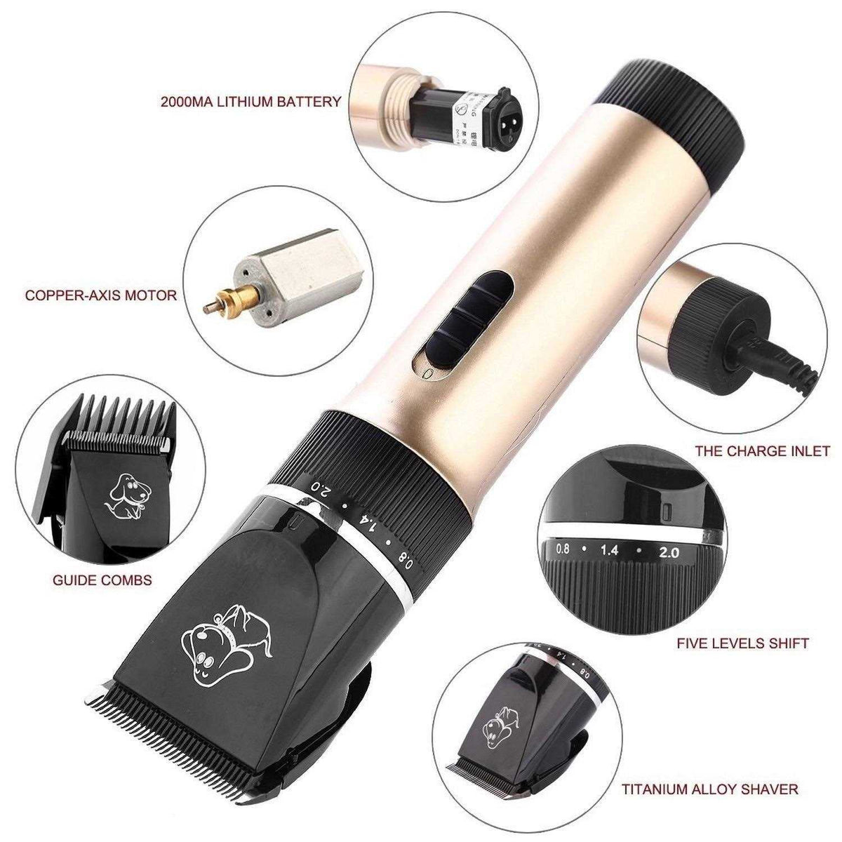 Low Noise Rechargeable Cordless Pet Clippers Grooming Kit with Storage Bag L60744