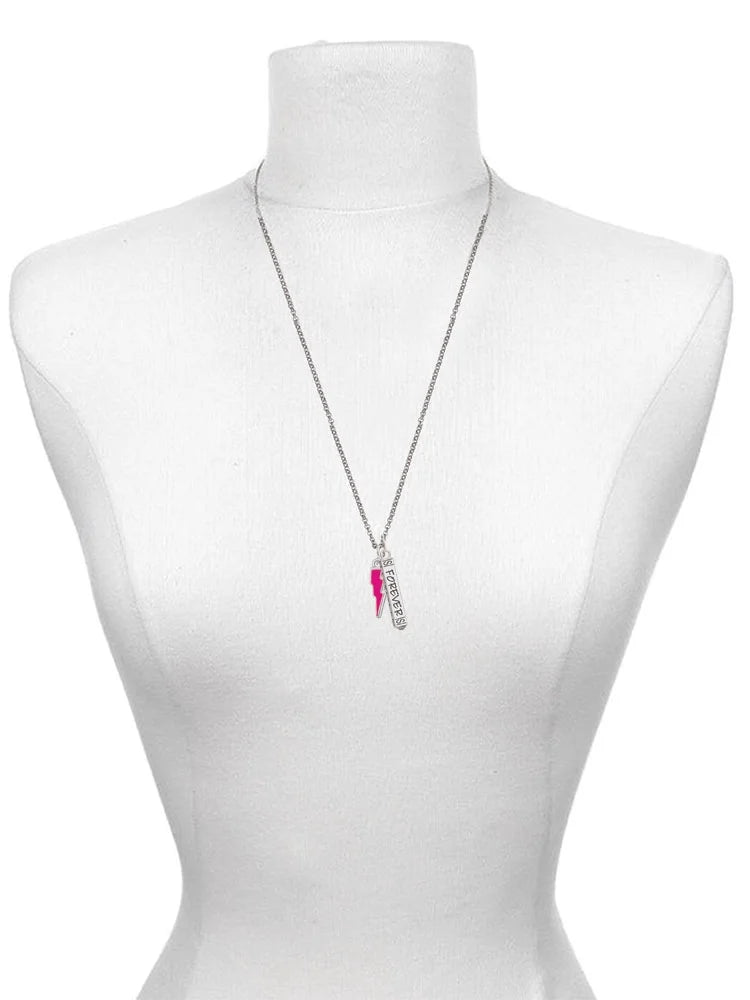 Hot Pink Lightning Bolt Bar Charm Necklace, 23" D648