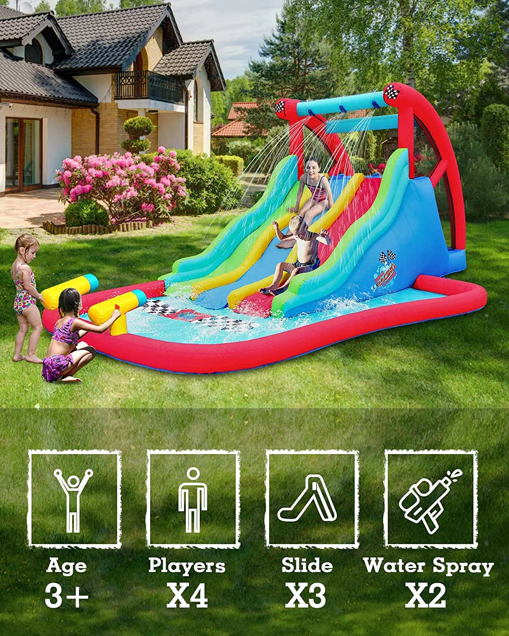 Inflatable Water Slide with Climbing Wall and Pool C998