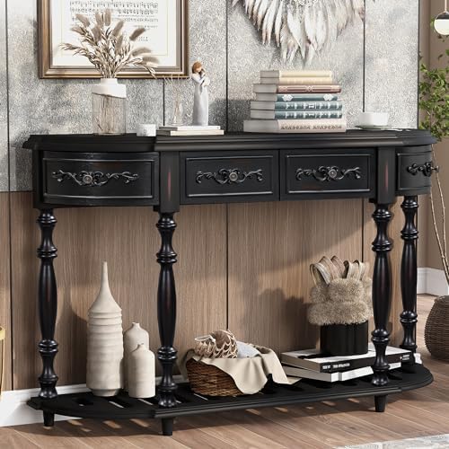 Retro Wood Curved Console Table 52-Inch with Drawers W23873