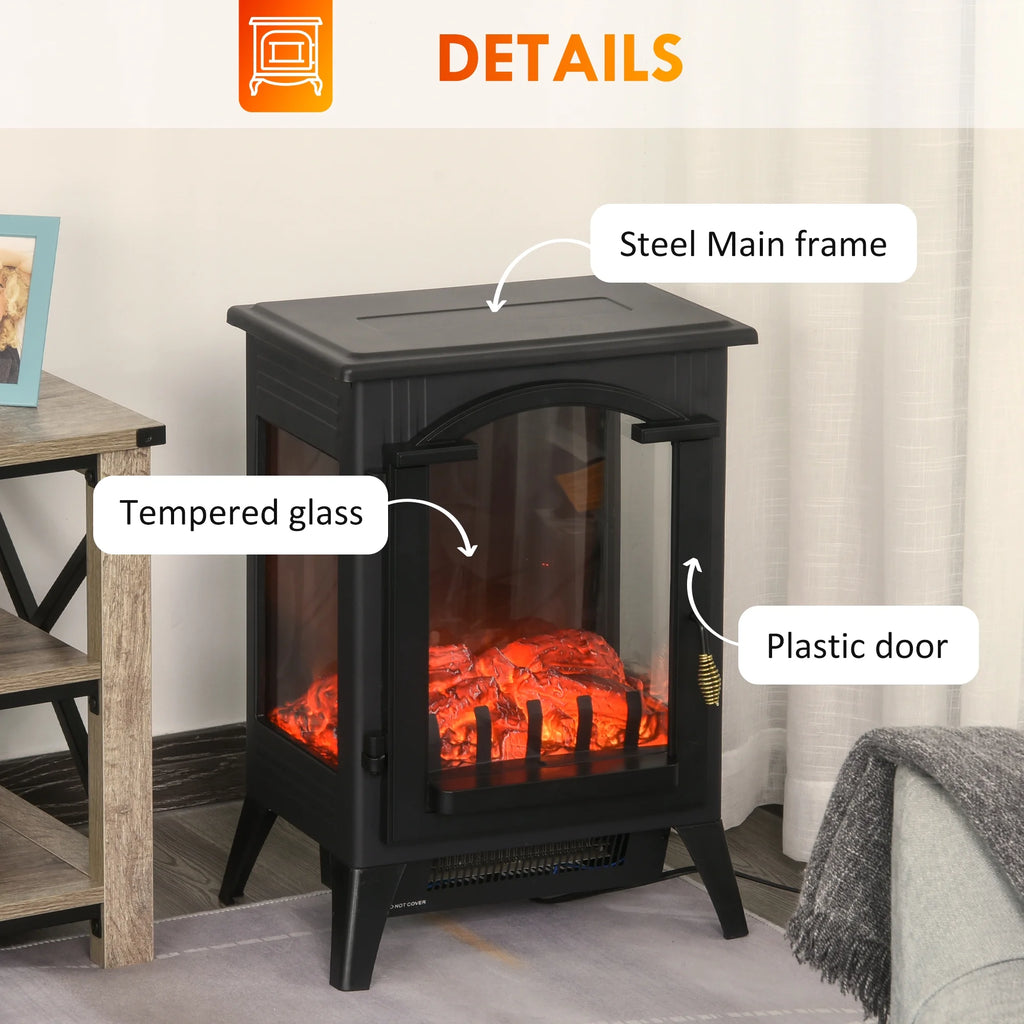 23" Electric Fireplace Heater with LED Flames and Logs, 750W/1500W, Black C6867