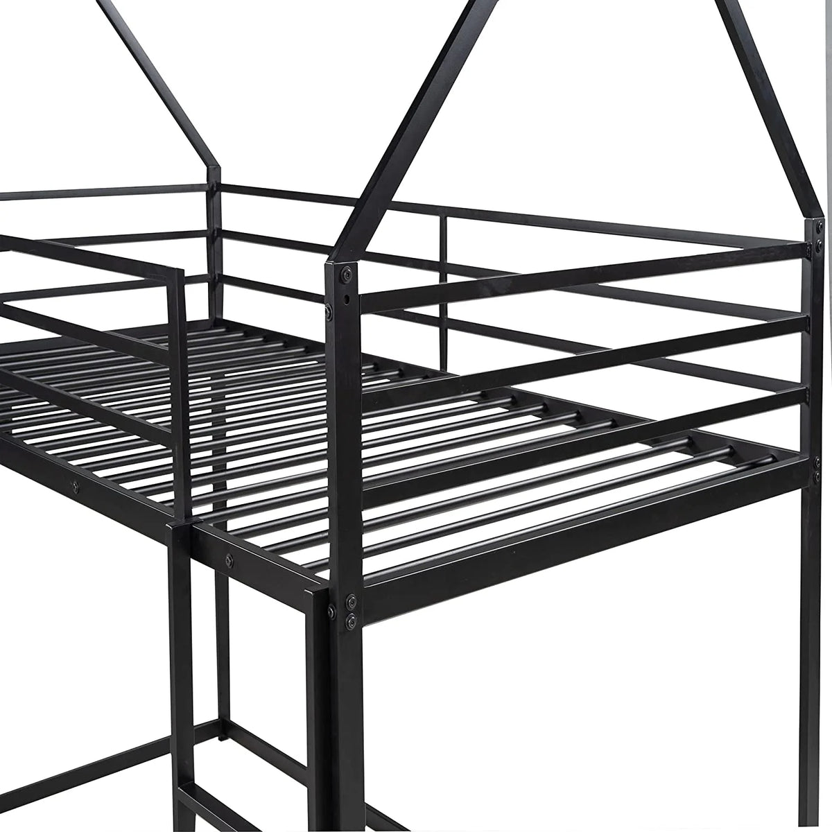 Black Metal Frame Kids Bunk Bed with Slide and Built-In Ladder G84210
