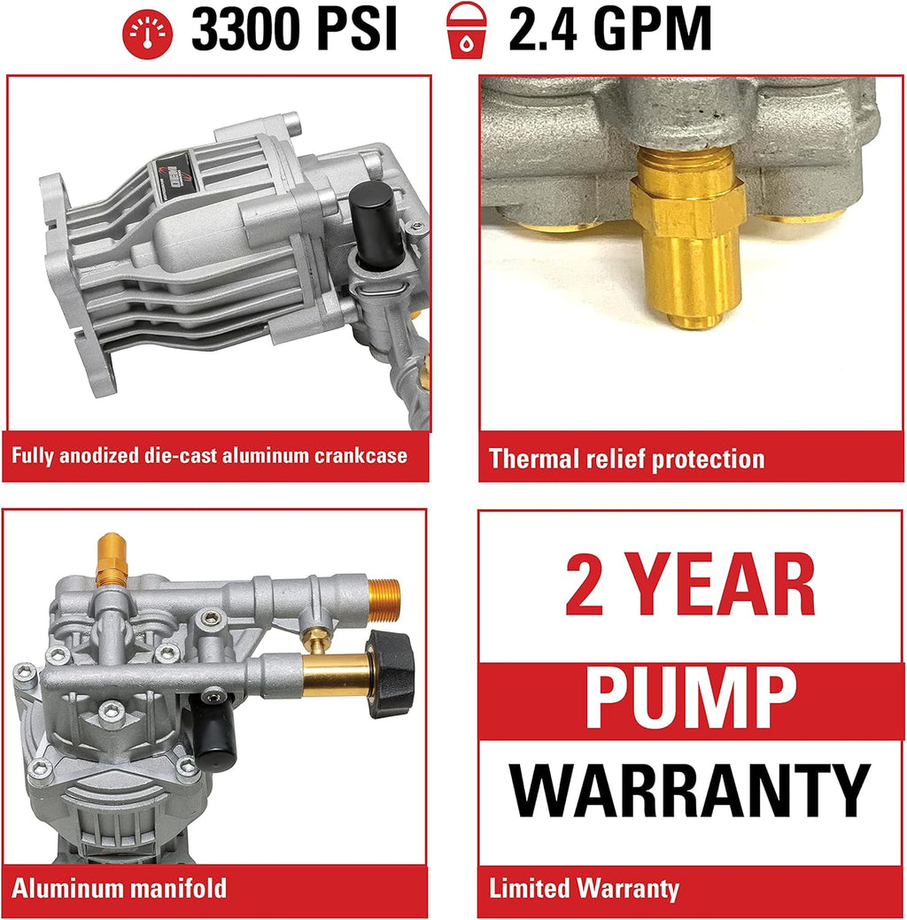 Horizontal Axial Cam Replacement Pressure Washer Pump Kit, 3300 PSI, 2.4 GPM, 3/4 Shaft, Silver B686254