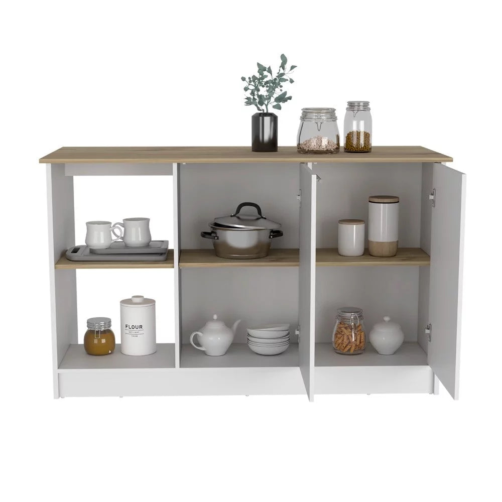 Light Oak White Kitchen Island with Four Open Shelves R310