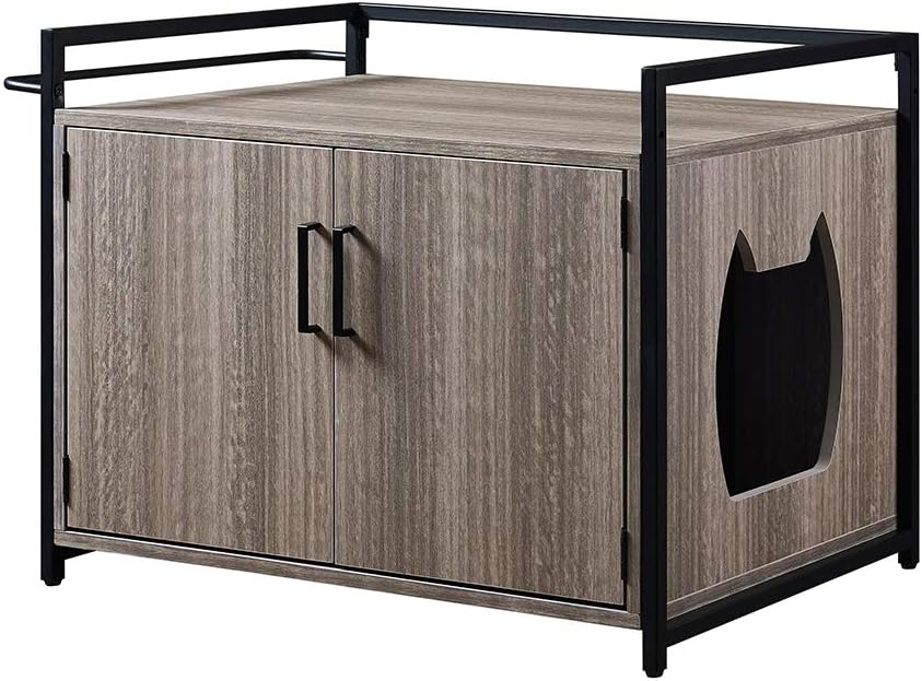 Cat Litter Box Enclosure with Metal Frame and Wood Structure R279598