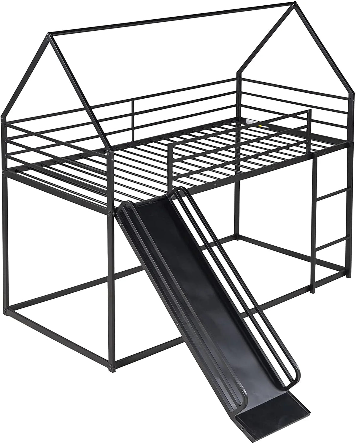Black Metal Frame Kids Bunk Bed with Slide and Built-In Ladder G84210