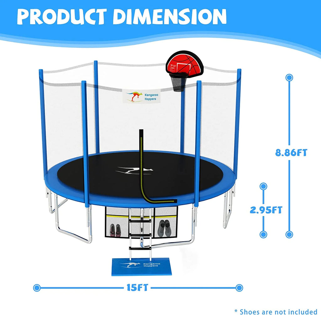 Blue 15FT Trampoline with Basketball Hoop P424