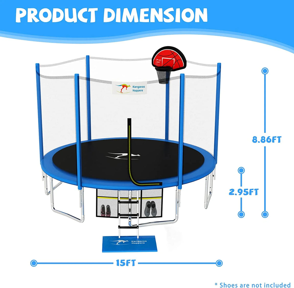 Blue 15FT Trampoline with Basketball Hoop P424