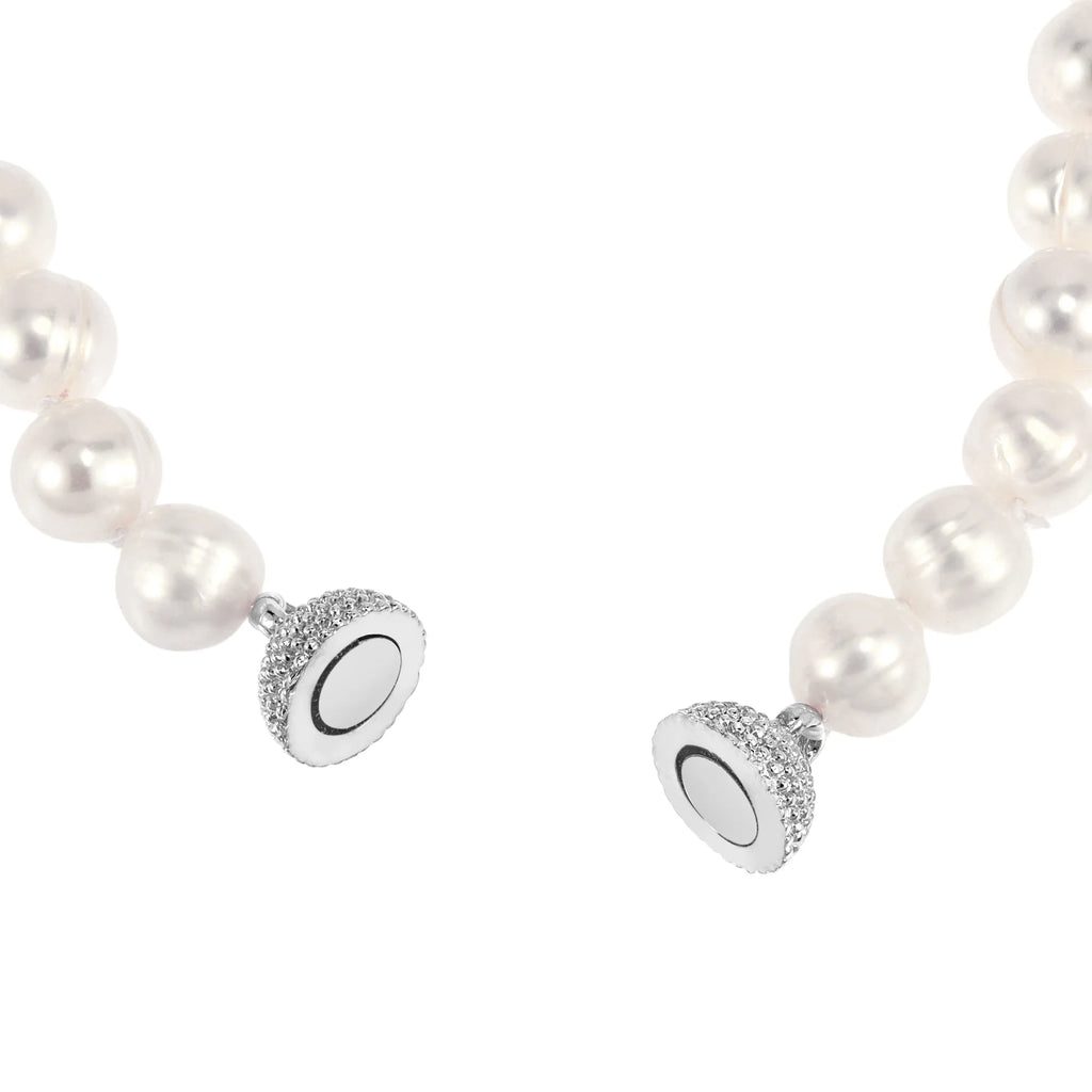 Natural Freshwater White Pearl Sterling Silver Necklace A927361