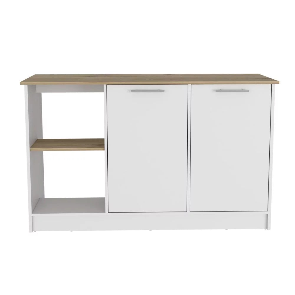 Light Oak White Kitchen Island with Four Open Shelves R310