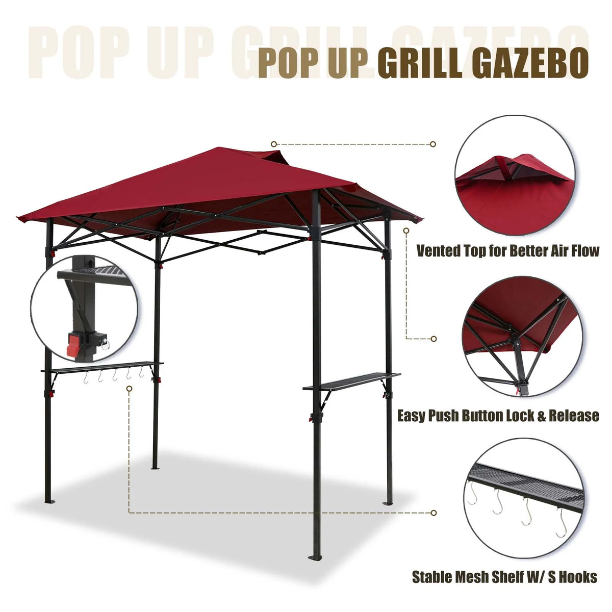8x5 Pop up Grill Gazebo Outdoor BBQ Canopy, Red F636640