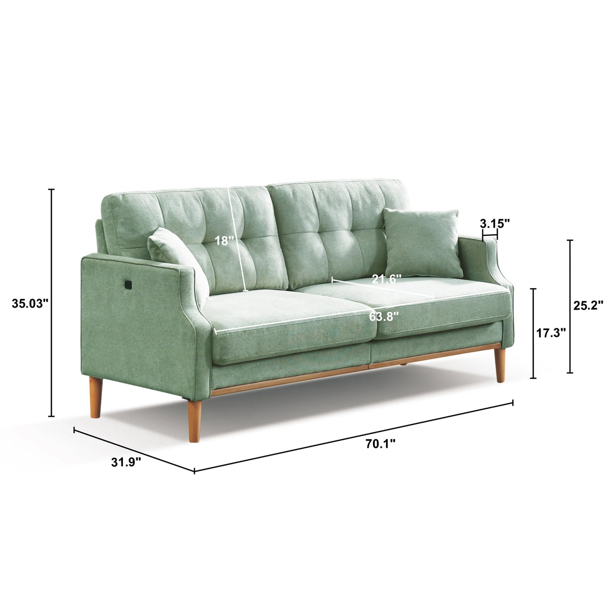 3 Seater Sofa with Waterproof Fabric and USB Charge Port B7334