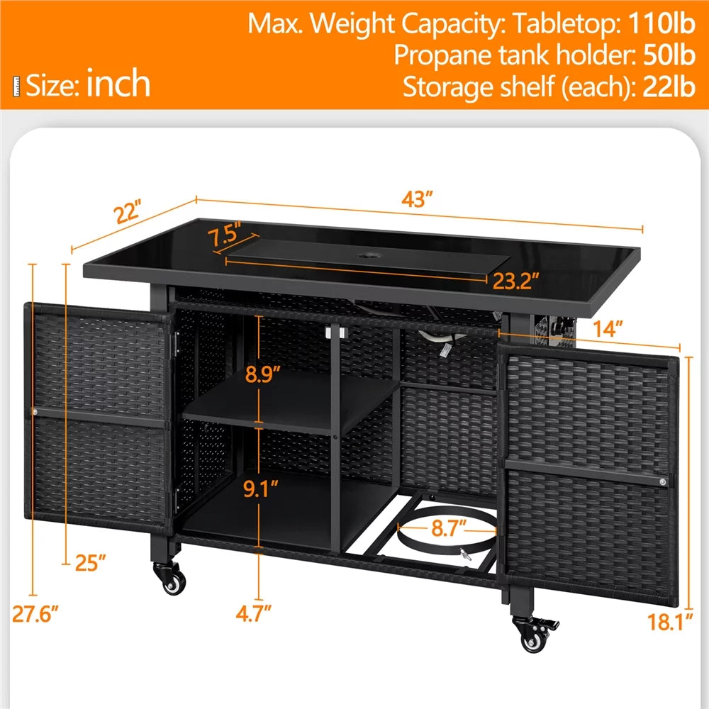 Black Propane Fire Pit Table X6316