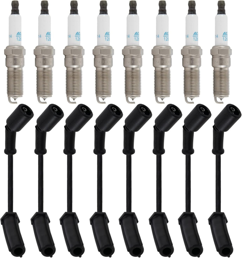8x Spark Plug Wires & 41-114 Spark Plugs Set, Pack of 2 P80343