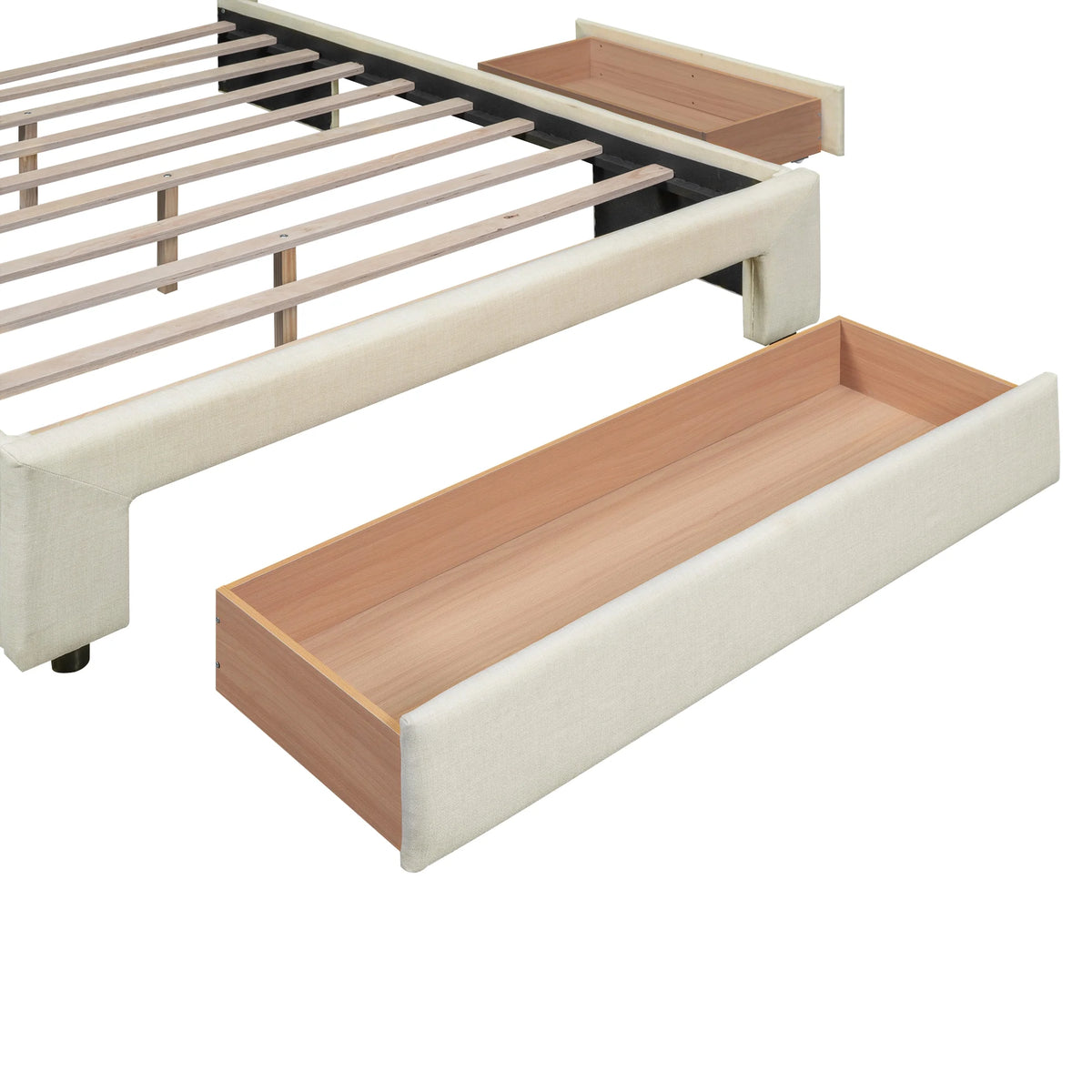 Beige Queen Size Upholstered Platform Bed with 3 Storage Drawers Z7393