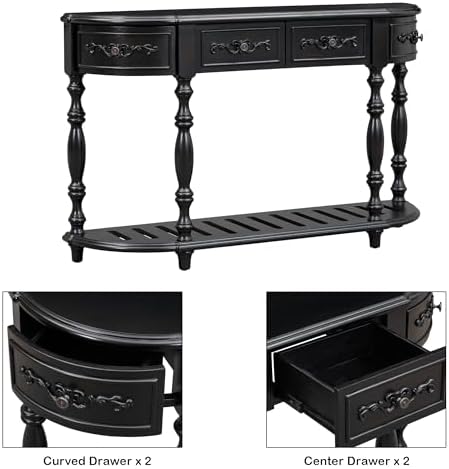 Retro Wood Curved Console Table 52-Inch with Drawers W23873