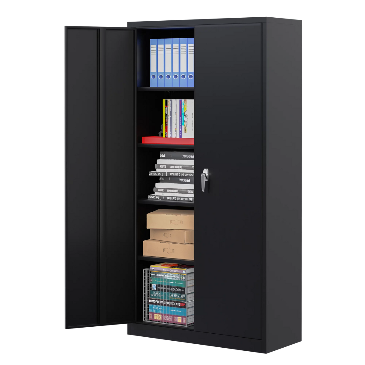 Black 72"H Lockable Steel Storage Cabinet with 4 Adjustable Shelves T208