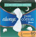 Cotton Feminine Pads with Wings Unscented 60 Count J89723