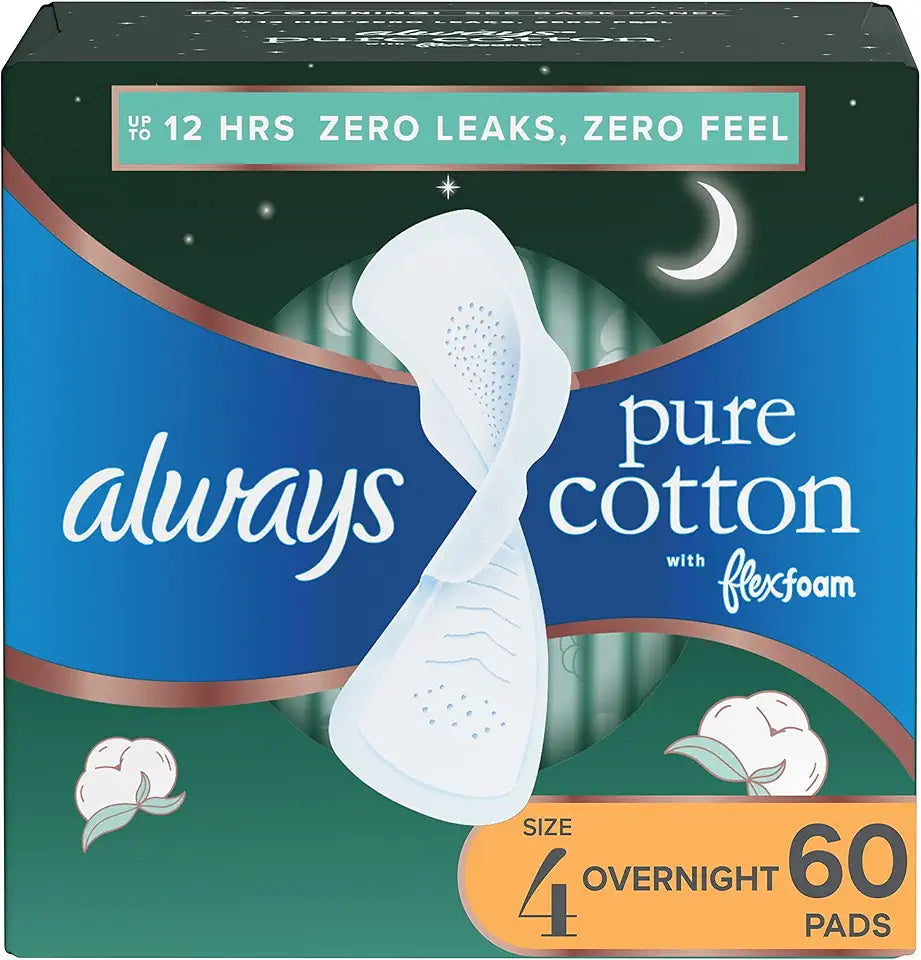 Cotton Feminine Pads with Wings Unscented 60 Count J89723