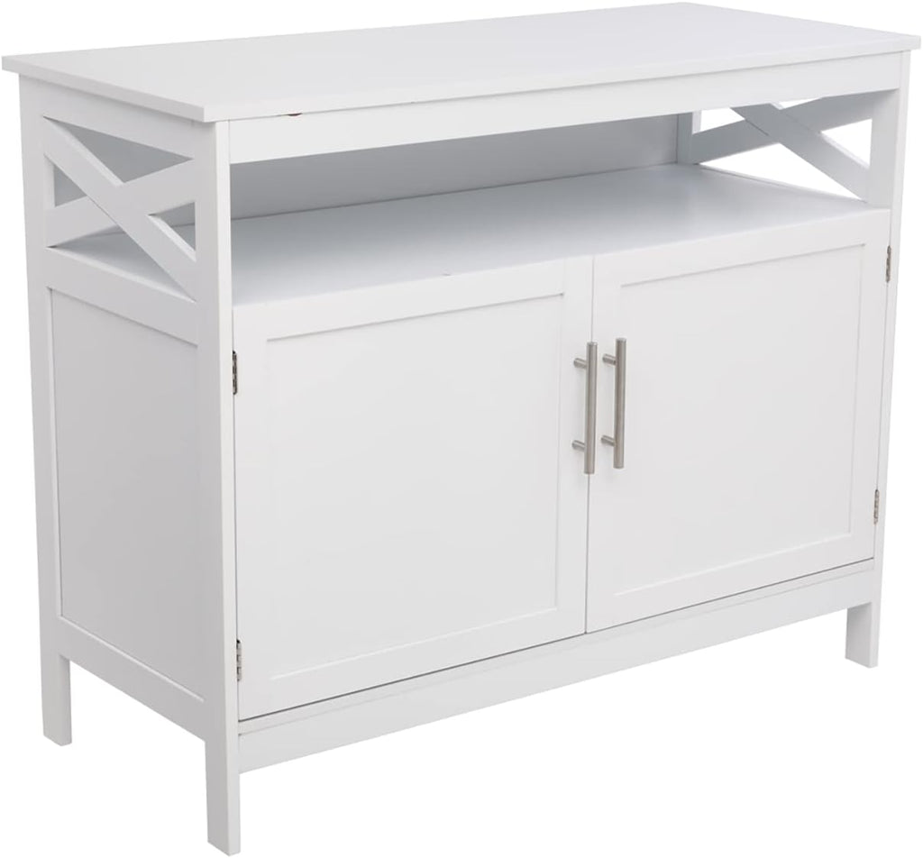 Ivory White Sideboard Buffet Storage Cabinet with 2 Drawers, 1 Adjustable Shelf, 2 Doors W9737