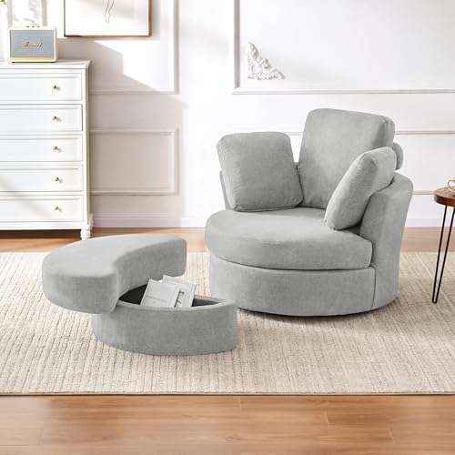 Beige Swivel Accent Barrel Chair with Ottoman X91432