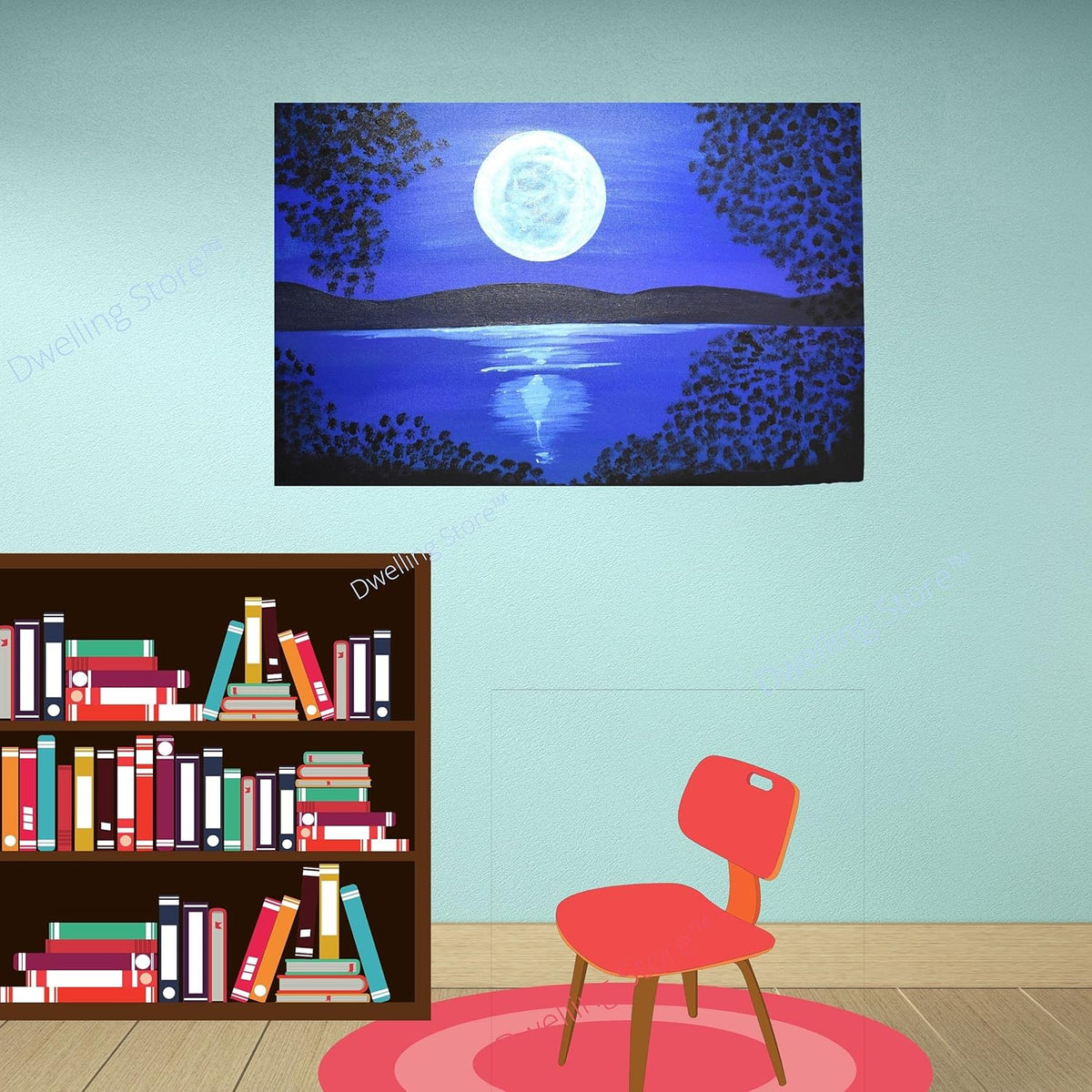 Canvas Wall Art Moon Picture Painting 36x24 Inches F29481