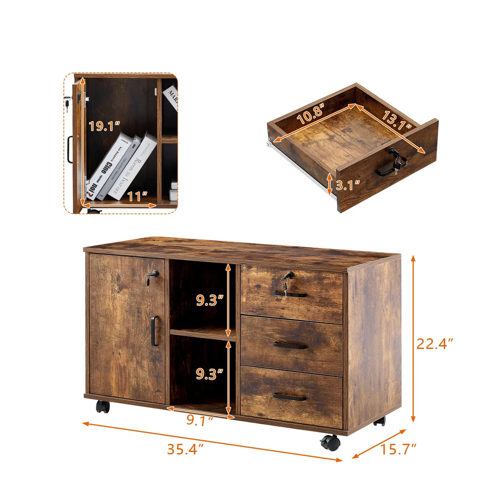 Mobile File Cabinet with 3 Lockable Drawers, Brown C991494