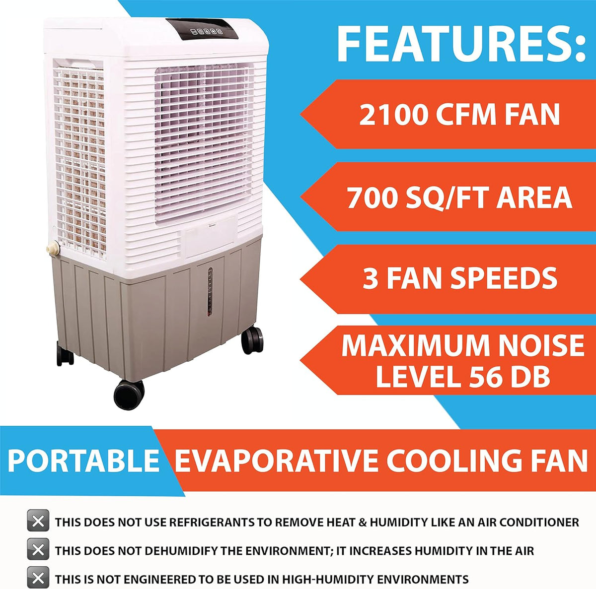 Portable Evaporative Cooler, 2100 Cubic FPM, White N2742