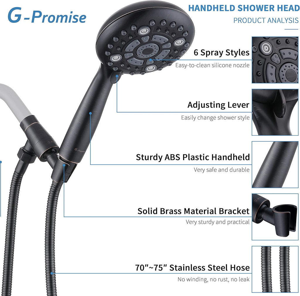 Oil Rubbed Bronze Handheld Shower Head with Extra Long Flexible Hose and Metal Adjustable Bracket, Pack of 2 C102575