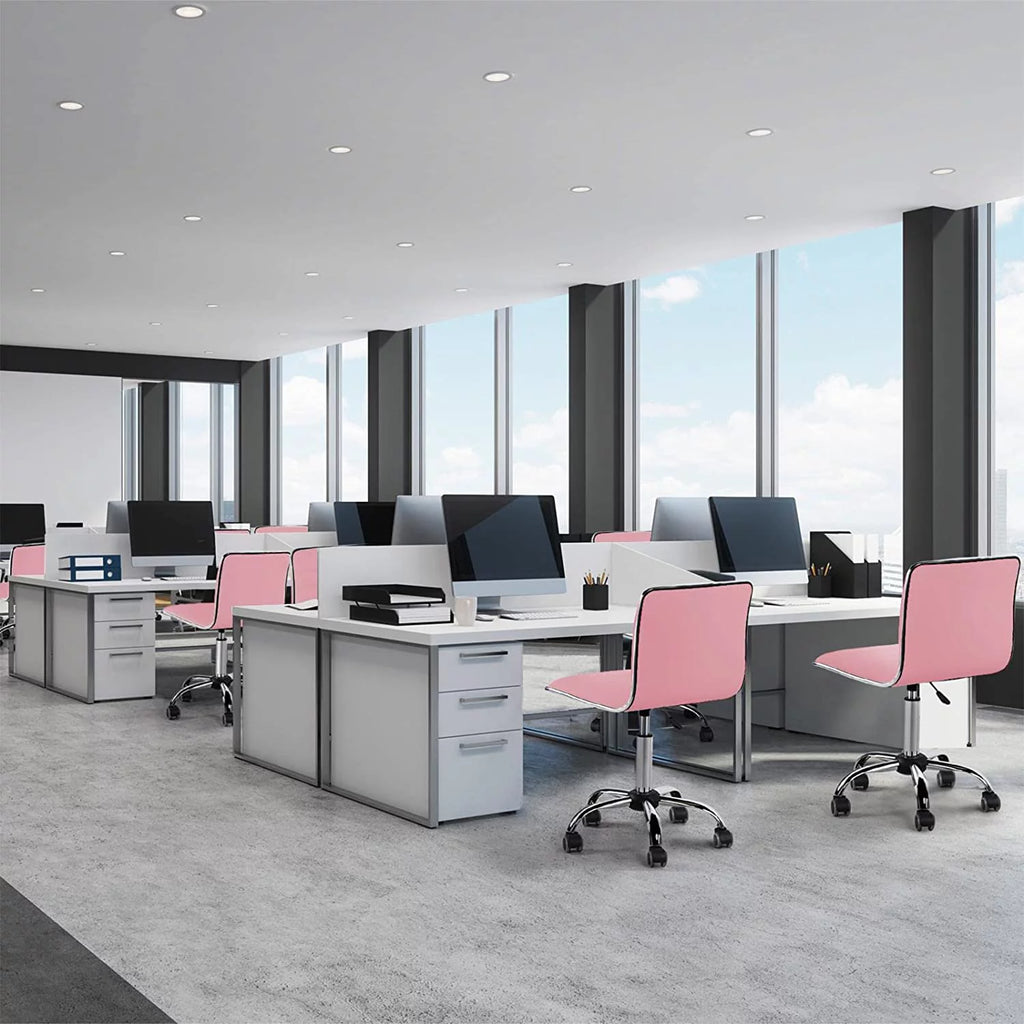 Pink PU Leather Armless Office Chair with Wheels A724