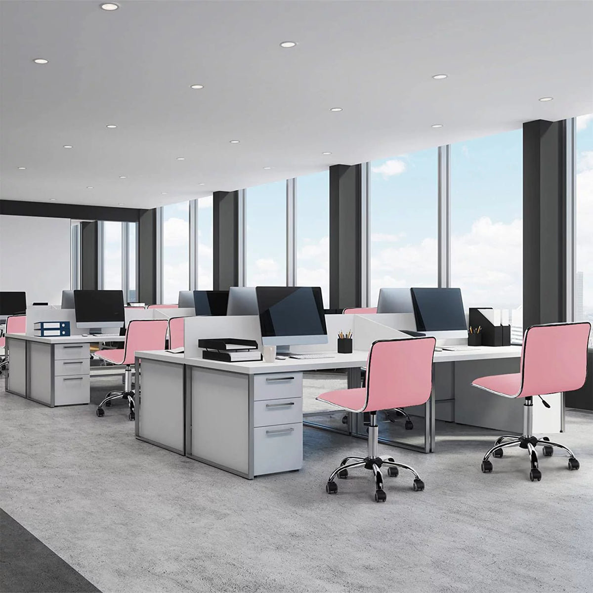 Pink PU Leather Armless Office Chair with Wheels A724