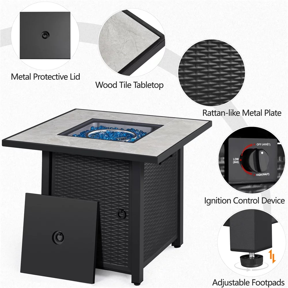 30'' Square Propane Fire Pit Table 50,000 BTU with Ceramic Tabletop E700